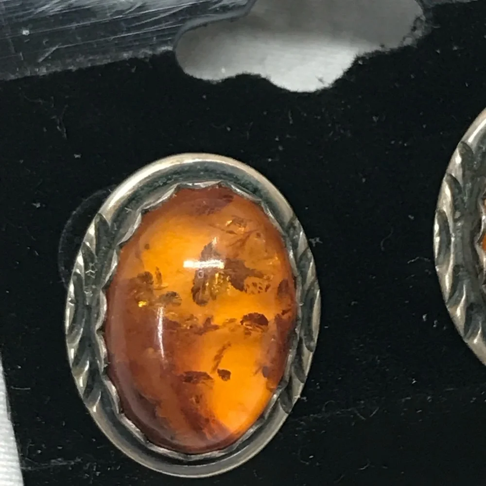 Vintage Genuine Antique Baltic Amber Earrings in Sterling - Picture 5 of 9